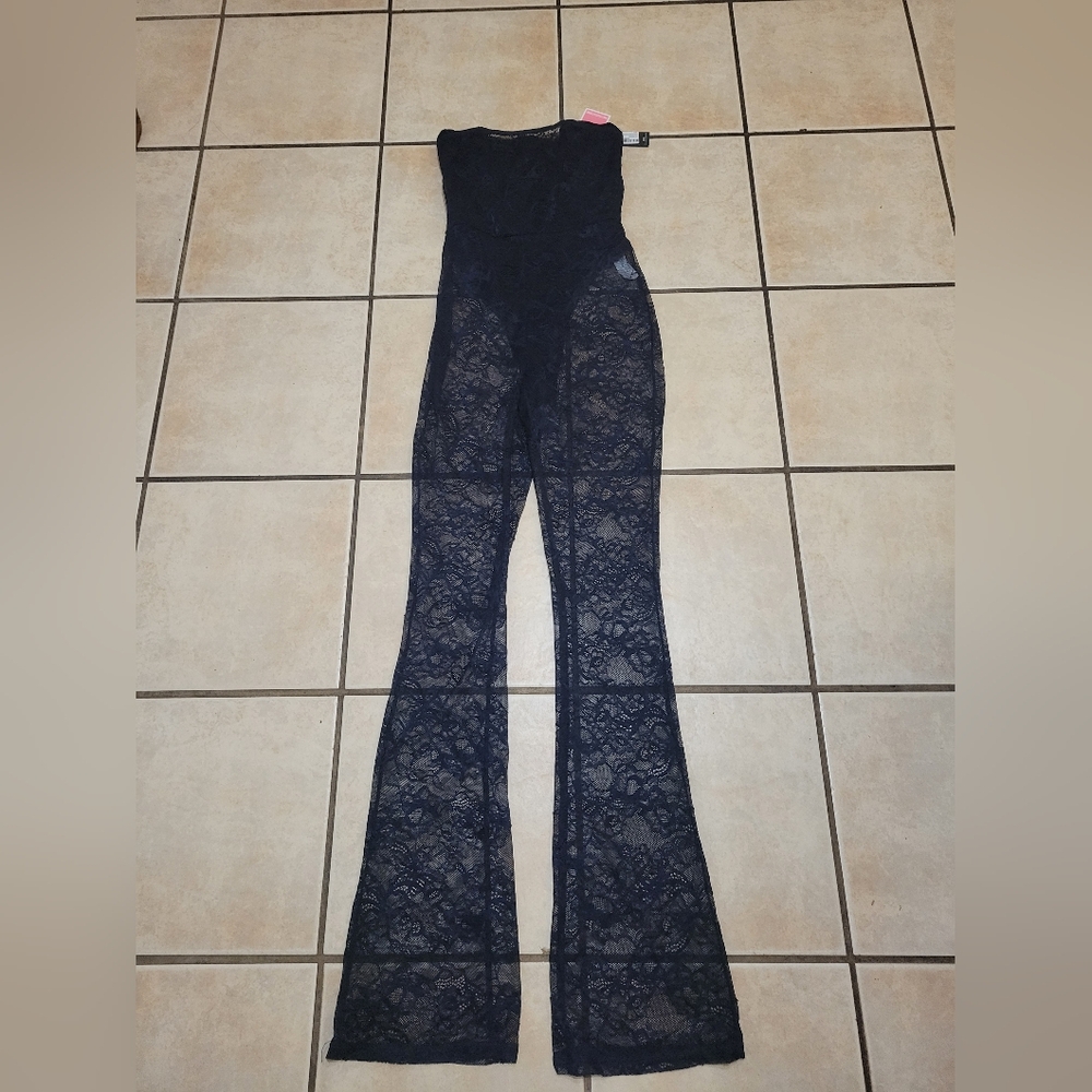 Elegant Navy Lace Bodysuit